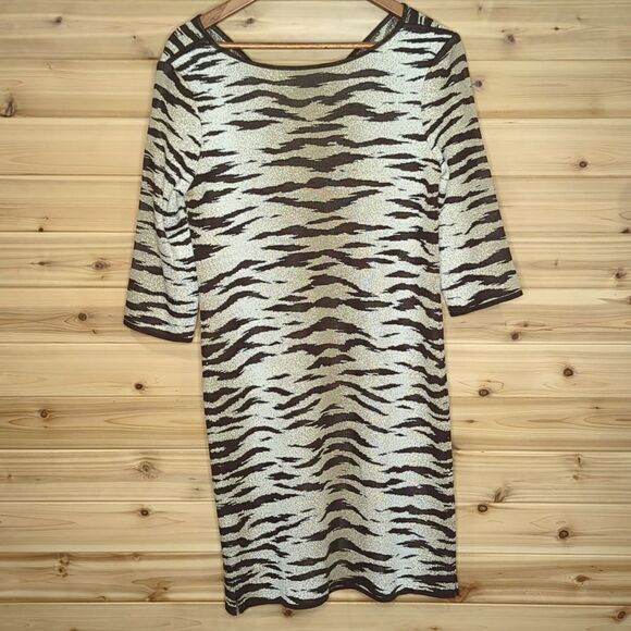 Ming Wang Sweater Dress Petite Small Cowl Neck Brown Animal Print - Picture 5 of 10